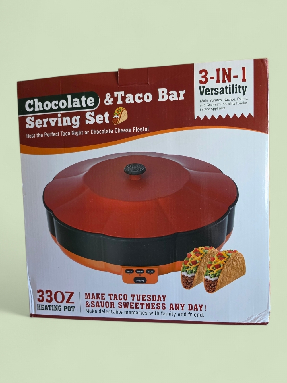 Chocolate & Taco Bar Serving Set - Red and Black 3-in-1 Heating Pot